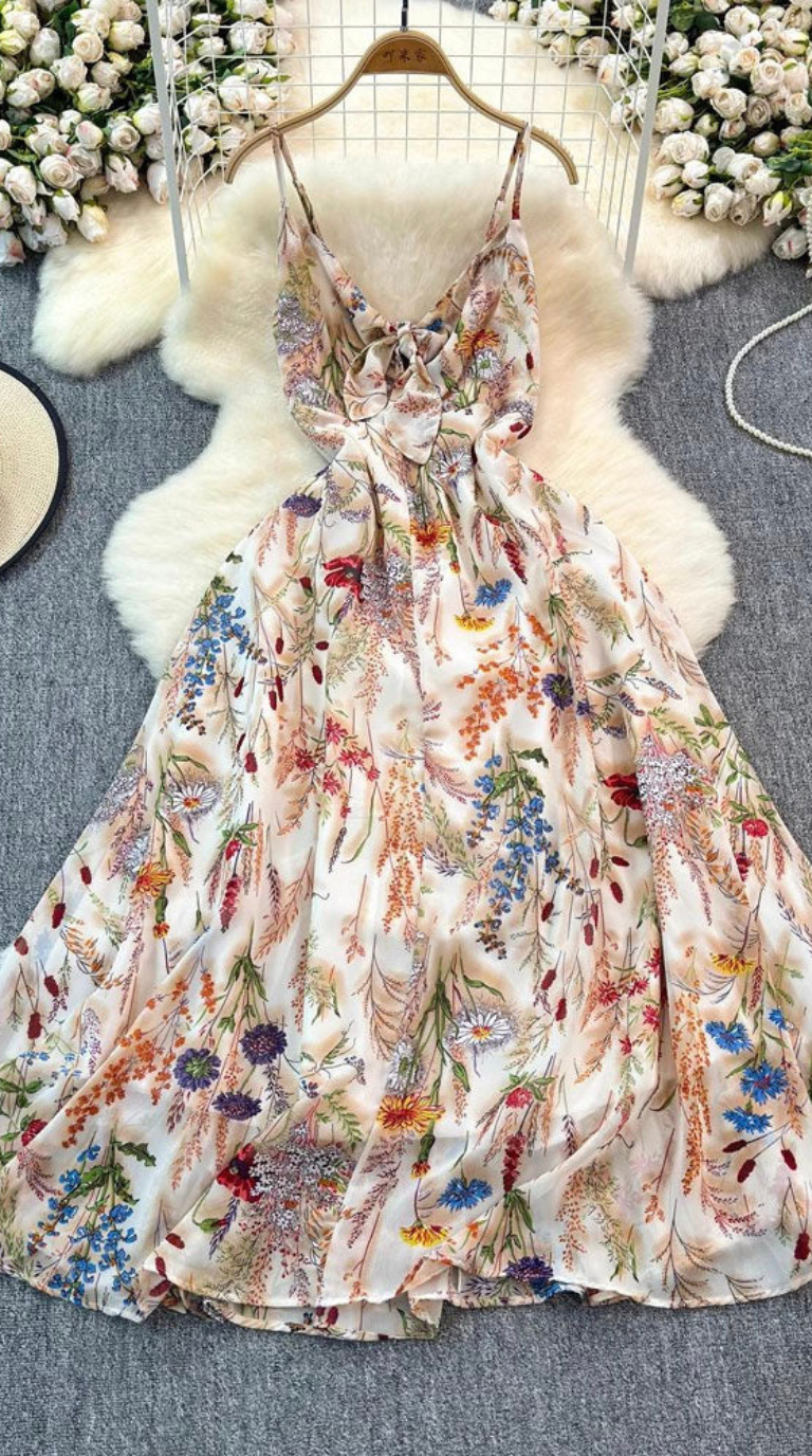 Botanical Maxi Dress – Tie-Front Floral & Print Chiffon Dress