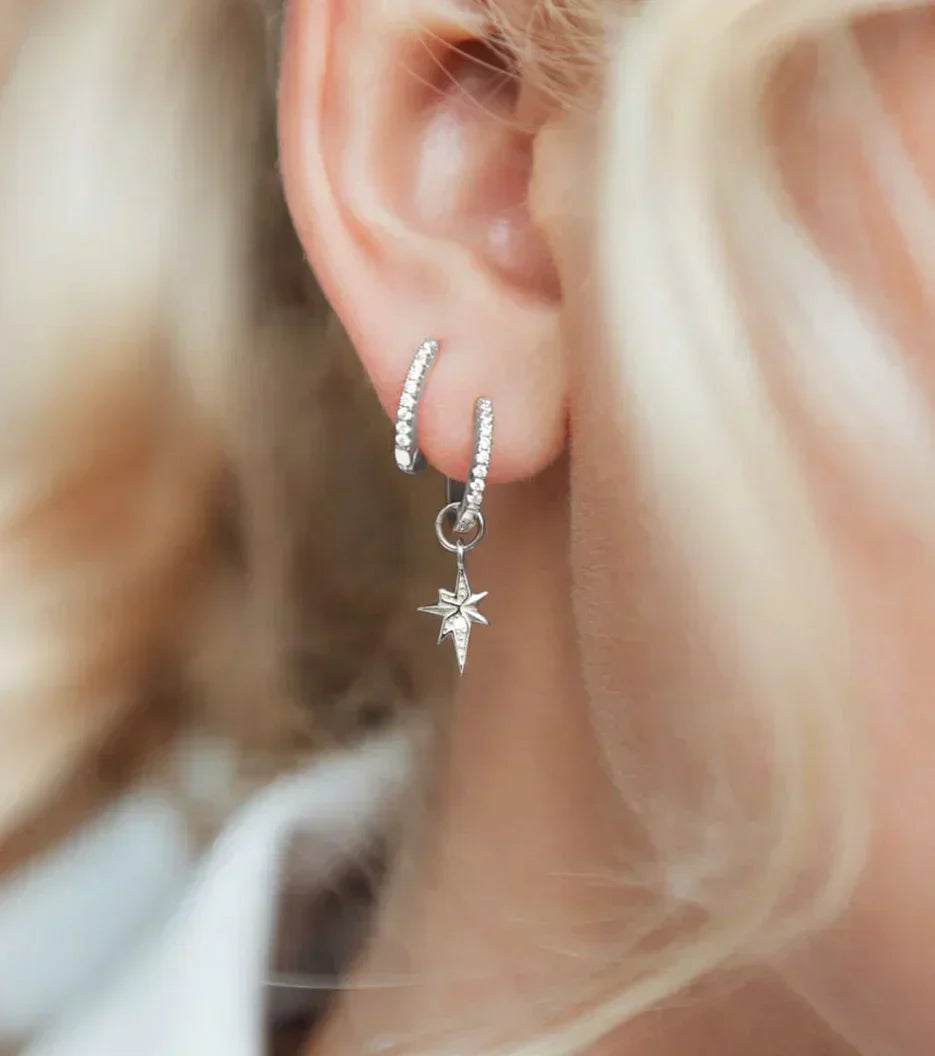 Sterling Silver Crystal Mini Hoop Earrings (Silver)