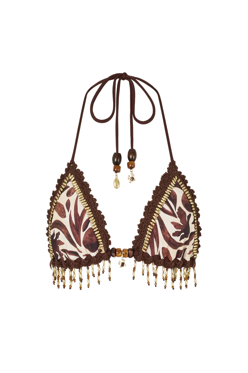 Zahara Halter Fringe Triangle Top