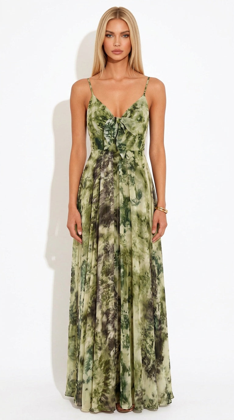 Botanical Maxi Dress – Tie-Front Floral & Print Chiffon Dress